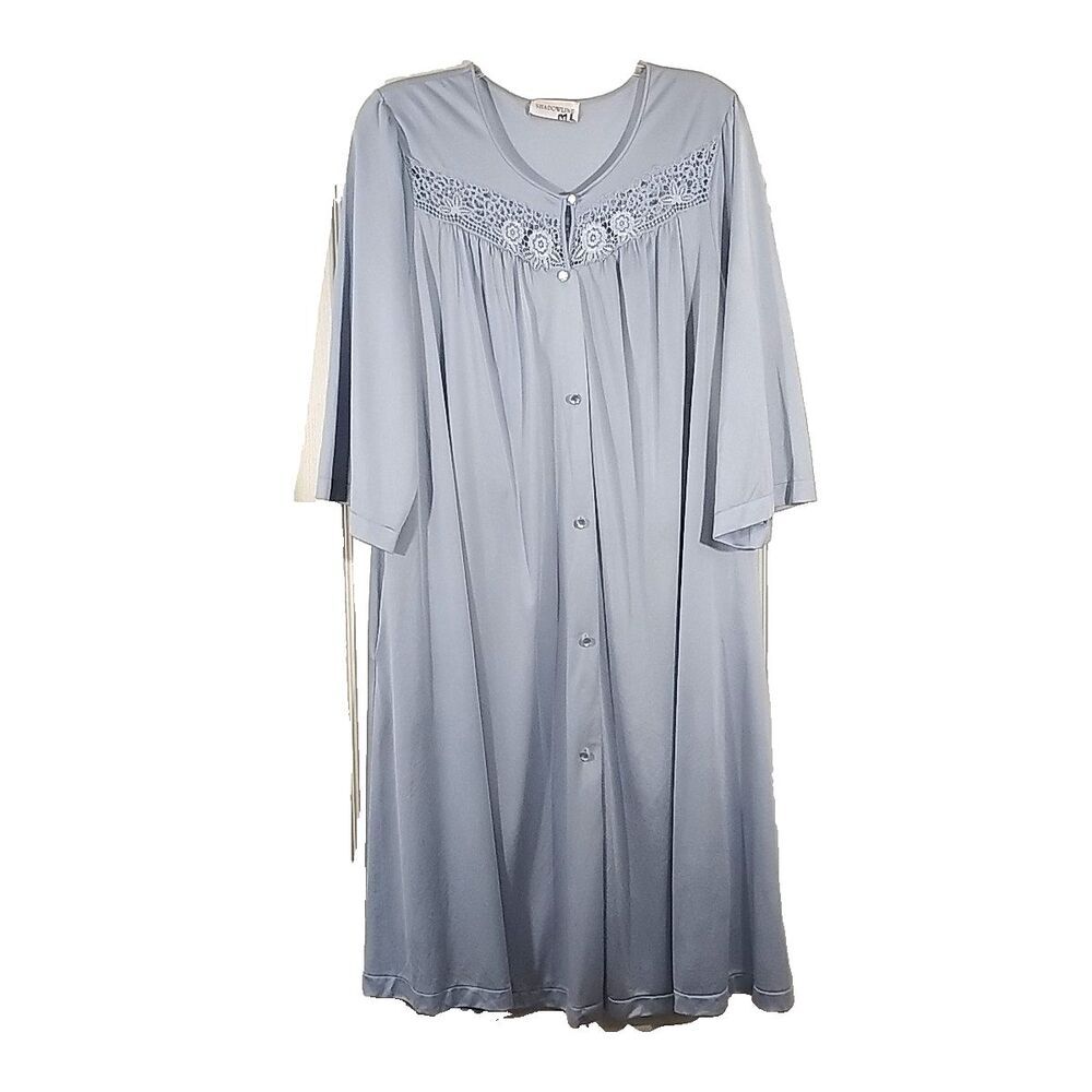 Shadowline Women Gown Light Blue Button Front Lace Silky 3/4 Sleeve No Size